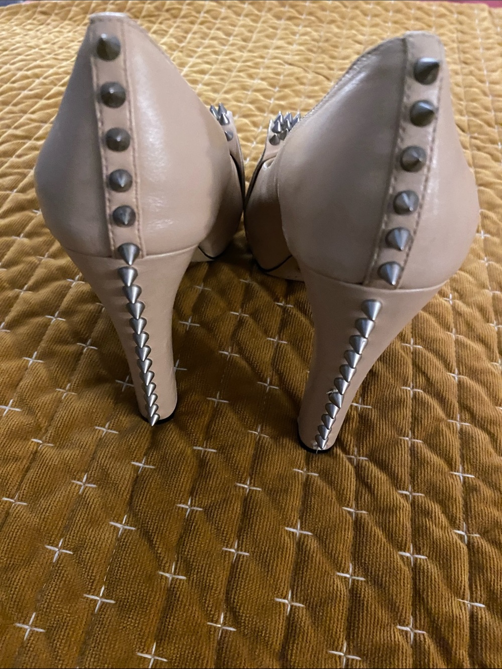 Studded Nude High Heel Pumps - Women's Fashion